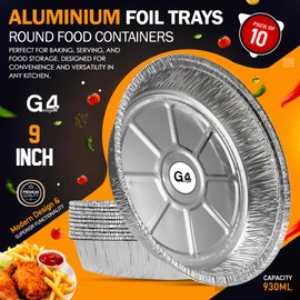 G4GADGET Aluminium Foil Trays – Pack of 10 – Round 9 Inch Food-Grade Disposable Baking Containers – Oven & Freezer Safe for Roasting, Cooking, and Catering