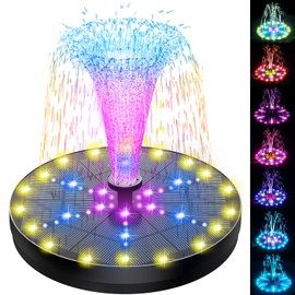 SZMP Solar Fountain 4W Bird Bath Fountains Upgraded 60 LED Lights, Built-in 4000 Battery with 7 Nozzle & 4 Fixer, Solar Water Fountain for Garden, Bird Bath, Pool, Pond