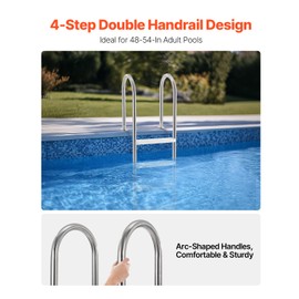 Happybuy Swimming Pool Ladder, 4-Step Double Handrails Stairs with Non-Slip Heavy Duty Steps, Stainless Steel Load Capacity 265 lbs, for 54 in Inground Pools with Mounted Deck Board