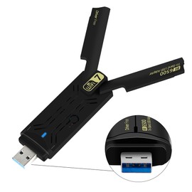 Adaptador WiFi 7 USB 3.0 - Tarjeta de red inalámbrica de 6500 Mbps de tribanda 2.4G/5G/6GHz - Plug & Play última intervensión de controladores para juegos PC portátil Windows 10/11 - cifrado