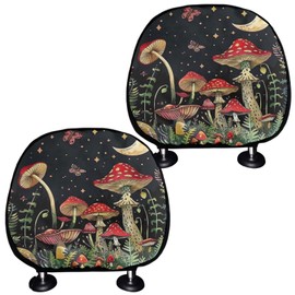 WUYOJUXA Mushroom Car Accessories Interior Seat Headrest Cover Set 2 Pieces Mushroom Headrest Covers for Cars Cute Vehicle Seat Pillow Covers Women Rest Dust Cover