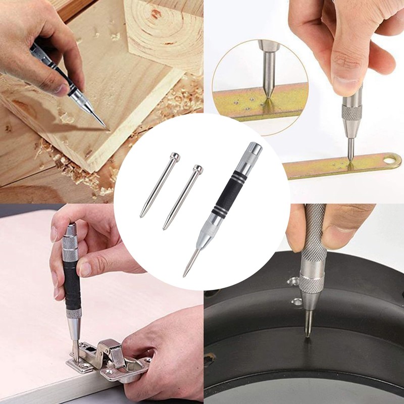 Tekrill 6Pcs Automatic Center Punch, Adjustable Impact Spring Loaded Center