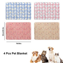 Spardar 4PCS Cobijas para Perro, 77×52 cm Colchoneta para Dormir para Animales Suave y Cálida, Cobija para Perro con Estampado de Elefante y Lunares, Adecuada para Perros y Gatos Pequeños