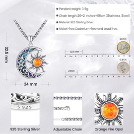 Eusense 925 Sterling Silver Pentagram Necklace Triple Moon Goddess Necklace Hecate Pendant Sun and Moon Pendant Jewellery Gifts Spiritual Amulet Wiccan Pagan Talisman for Men Women, Sterling Silver,