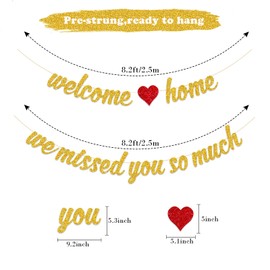 Tinbax Welcome Home Banner and We Missed You So Much Banner for Homecoming, Military Return Party Decorations(Pre-Strung)