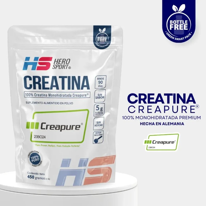 Hero Sport Creatina Monohidratada Creapure 450g. 100% Pura Sabor Sin