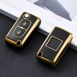 OATSBASF Car Key Case for Peugeot, Key Case Cover for Peugeot 207 307 308 407 408 3008 5008 Citroen C2 C3 C4 C5 C6 C8 2 Buttons, Key Case Protective Accessory (2 Buttons Black)