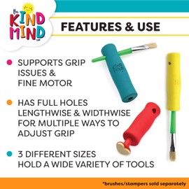 Adaptive Foam Grip Set - The Kind Mind Co. Adaptive Art Tools, Accessibility Aid for Kids & Adults, Mobility Aid for Painting, Drawing, Crafts - Assorted Sizes, 3-Pack