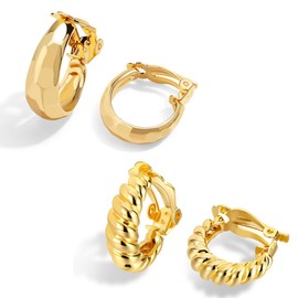 LILIE&WHITE Gold clip-on earrings without piercing - hypoallergenic jewellery gifts for women, colour-fast accessories to combine, elegant outfit highlights for everyday life and festive events,