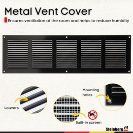 Steinberg14 Black Vent Cover 18x4 (Duct Opening) with Mesh - Wall and Ceiling Ventilation Register - Metal Air Grille - HVAC Cold Air Return Vent - 19.68"W x 5.90"H Outer Dimensions