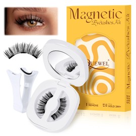 QUEWEL Magnetic Eyelashes Natural Look, 1 Pair Reusable Magnetic Lashes with Applicator, No Glue Needed Manga Eyelashes Magnetices Lashes Kit Easy to Wear and Remove(GD-CX-C)