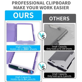 DMFLY Clipboard with Storage, Heavy Duty Clip Boards with Pen Holder, A4 Plastic Clipboards with Compartment, Holds 6+ Pencils and 200+ Sheets, Strong Clipboards with Low Profile Clip, Great for Work