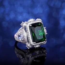 LAIFULA Huge Sapphire Rings for Women 925 Silver Rings for Women Created Emerald Rings/Amethyst Rings，Emerald Wedding Engagement Promise Rings Band Size S