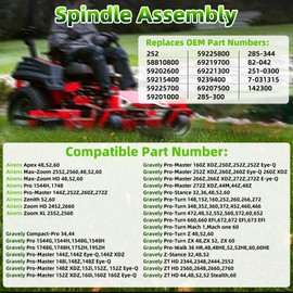 Deck Spindle Assembly Compatible with Ariens Gravely Pro Master Turn Z-Stance ZT HD, Replaces: 252 58810800 59201000 59202600 59215400 59225700 59225800 69207500 69219700 69221300 9239400 285-300