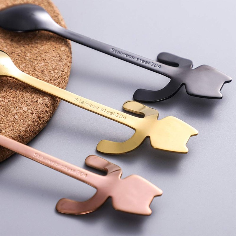 MINGZE 6 Pack Mini Cat Coffee Spoon, 5 Spoons +