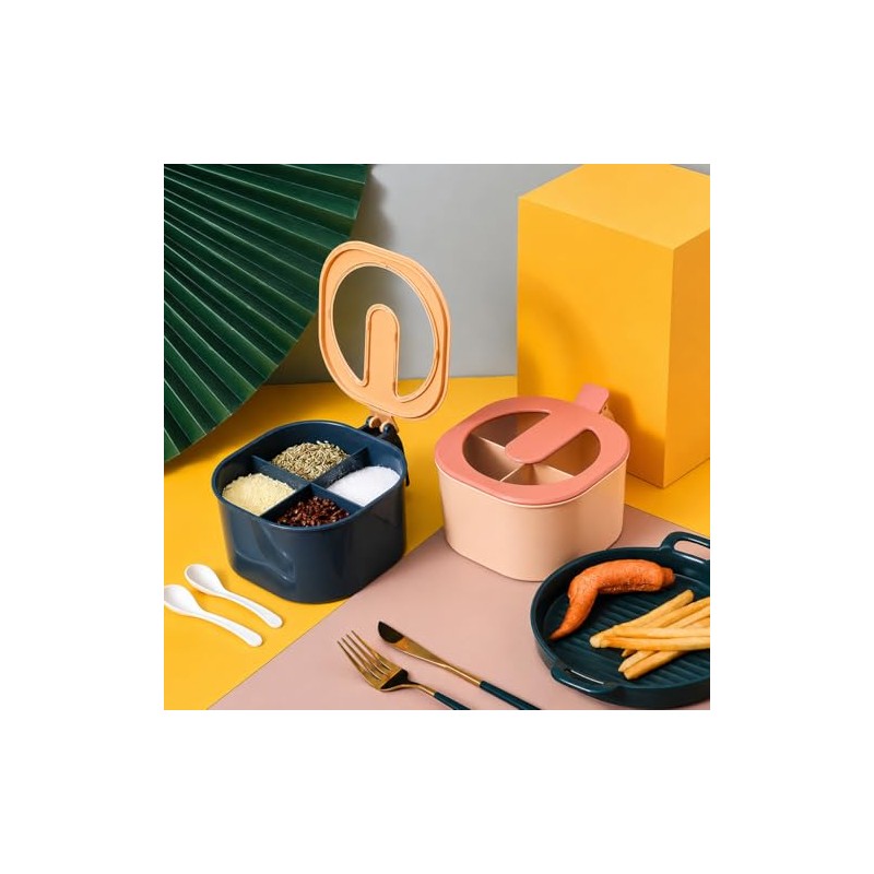 Contenedor cocina Multiusos con 4 Compartimentos, Tapa Transparente, Incluye Cuchara,