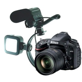 Mini Shotgun Microphone with LED Light and C-Bracket Mount