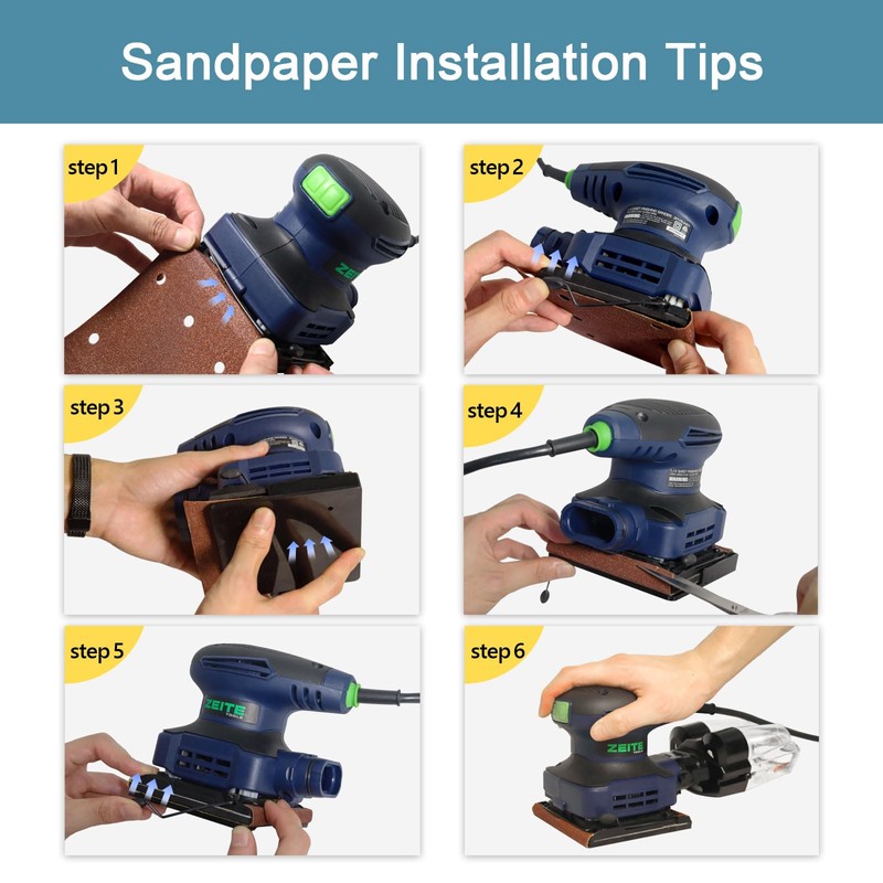 ZEITE 2.4 Amp 1/4 Sheet Sander with 12Pcs Sandpapers, Electric