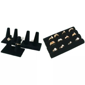 FindingKing 3 Black Velvet Ring Finger & Black Velvet Ring Tray Insert Jewelry Display Kit