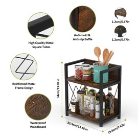 Aduanbang Coffee Bar Accessories Organizer, Seasoning Organizer, 2 Tier Wooden Kitchen Counter Shelf, Coffee Organizer Station for Countertop, Coffee Condiment Rack for Mugs, Cups, Cream, Syrup