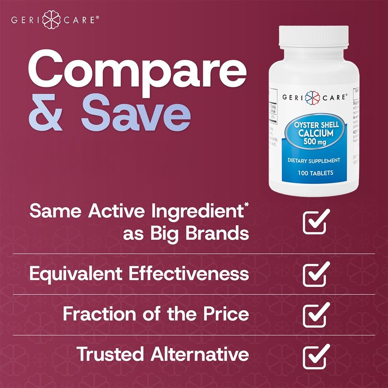 GeriCare Oyster Shell Calcium 500 mg, Bone Health & Strength