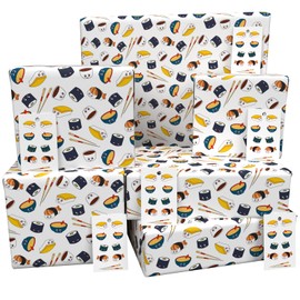 Luxury ECO Gift Wrap - 6 sheets/tags - Sushi and Bowls White - Birthday - Recycled & Recyclable Wrapping Paper - Re-wrapped