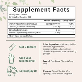 Micro Ingredients Calcium 1,200mg with Vitamin D3 & K2, 300 Tablets | Calcium Supplements for Women & Men | Mineral Complex Support Bone, Teeth, Colon & Cardiovascular Health | Non-GMO, Gluten-Free