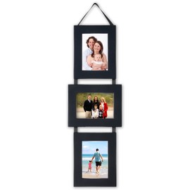 MyBarnwoodFrames - Lightly Distressed Collage Set of 3, 5 x 7 Wood Picture Frames on Hanging Ribbon, Black (Portrait-Landscape-Portrait)