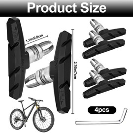 Bike Brake Blocks, 4 Pcs Bicycle Brake Blocks, Bike Brake Pads for Mountain Bicycle, Bicycle, Road Bike (Black)