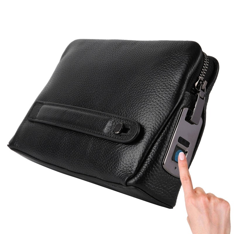 Fipilock FL-V1 Men Zipper Leather Wallet Smart Fingerprint Security Anti