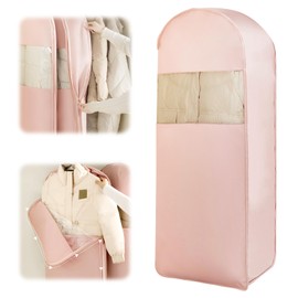 Yiomxhi Space Saving Hanging Garment Bag with Self Compression Zipper, Dust Cover Clothes Protector Bag for Down Coat, Breathable Suit Bag for Closet Storage, 1Pc (Pink)