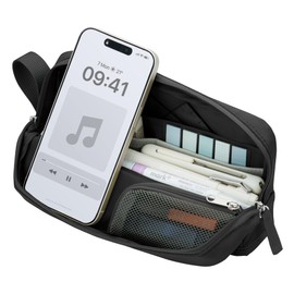 Kokuyo F-VBF262D Pencil Case, Large Capacity, Tool Pen Case, Cover, Half Pocket, Black