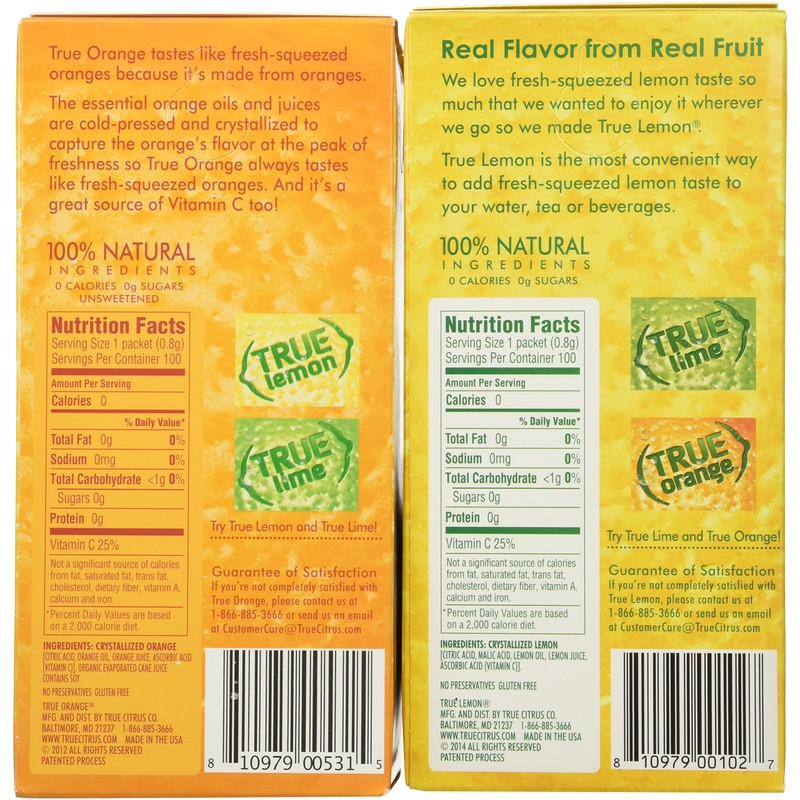True Lemon and True Orange Dispenser Packets 100ct (2pk Variety)