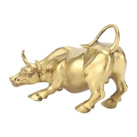 Hztyyier Brass Bull Figure, Feng Shui Wall Street Copper Bull Statue Artwork Desktop Decoration for Office Bedroom Bookshelf Shop