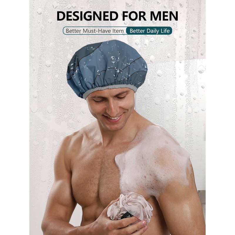 Years calm Men Shower Cap Reusable Waterproof, Dual-Layer Design, Double-Sided