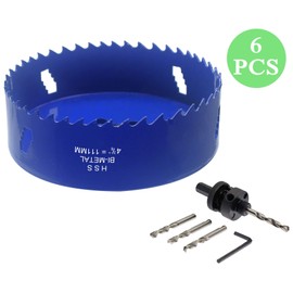 Seimneire 4-3/8 Inch Hole Saw with Heavy Duty Arbor, 1.2 Inch Cutting Depth HSS Bi-Metal Hole Drilling Cutter for Smoothly Cutting in Wood Cornhole Boards Plastic Drywall & Thin Metal