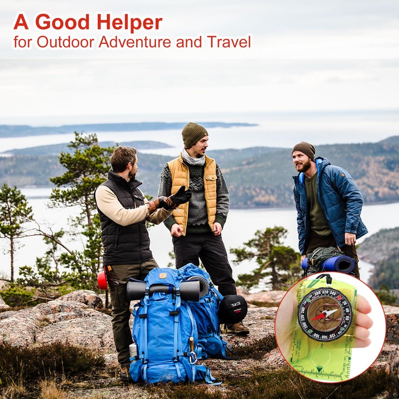 Navigation Compass, Orienteering Compass, Multifunctional Magnetic Hiking Compass with Adjustable