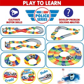 Liberty Imports 142 Pieces Create a Road Super Snap Speedway - Magic Journey Flexible Track Set - Ideal Gift Toy for Toddlers, Kids, Boys, and Girls (Police Chase)