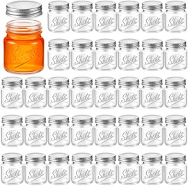 36 Pcs Mini Mason Jar Shot Glasses with Lids 2 Oz Mason Jars Shot Glasses Dishwasher Safe Mason Shooter Glass for Wedding Party Favors Home Bar Drinks Shot Favors Desserts (Clear,Gold)