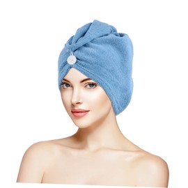 Healeved Quick Drying Microfiber Hair Dry Wrap with Buckle Thickened Bath Turban for Long and Hair Lightweight and Portable Shower Cap for Bath Spa Use Blue