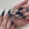 IMRAIN Long Press on Nails Black Ombre Stiletto Fake Nails Full Cover Clear Glue on Nails Glossy Acrylic False Nails with Silver Heart Designs Goth Artificial DIY Nail Art 24Pcs Stick on Nails