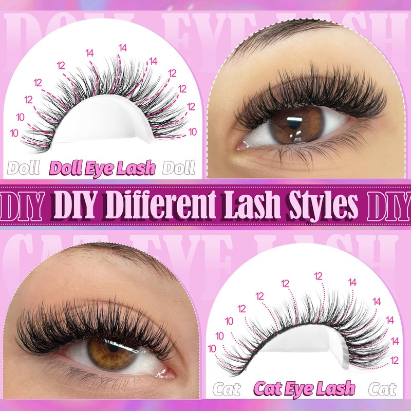 Yawamica Wispy Lash Clusters Natural Eyelash Extension 10-14mm Fluffy Eyelash