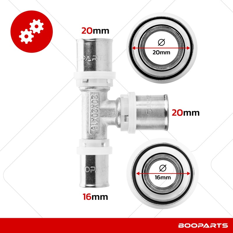 BOOPARTS 20-20-16mm Multilayer Crimping Multi-Layer Tee Reduced Crimping Connector for