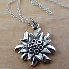 Edelweiss Flower Statement Chunky Pendant Rhinestone Necklace for Women Silver Charm Plant Garden Gift