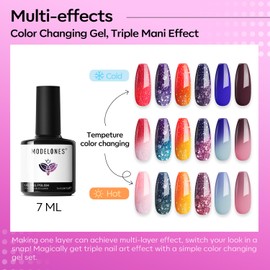 modelones Color Changing Gel Nail Polish Set, 6 Colors 2026 Valentine's Day Red Pink Glitter Blue Purple Mood Temperature Change Nail Polish Gel Set Soak Off Nail Art Gel DIY Salon Manicure Gift