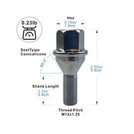 20pcs 611-005 6511051AA Wheel Lug Bolts M12x1.25 Upgrade 19mm Hex Length 28mm for 14-23 Jeep Cherokee