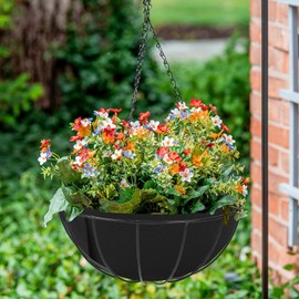 HKZ Hanging Planter Basket Liners - 2 Pack 14 Inch Round Fabric Liners for Hanging Baskets, Replacement Coco Fiber Liner, Durable Non-Woven Liners for Hanging Baskets Planters Flowers, Plants (Black)