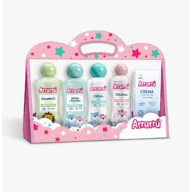 Arrurru Kit Abuelita Rosado - Colonia Rosa 220 ml - Shampoo Cabello Claro 220ml - Baño Líquido 220 ml - Crema Original 220 ml - Crema Protectora para la colita del Bebe 60 gr.