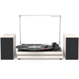 Record Player for Vinyl with External Speakers Belt-Drive Retro Turntables for Vinyl Records Dual Stereo Speakers LP Vinyl Players 3 Speed Wireless AUX-in Headphone Auto Stop Classic White