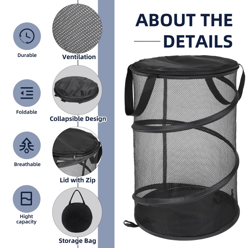 Pop Up Laundry Baskets Foldable, Mesh Washing Baskets for Laundry,Collapsible